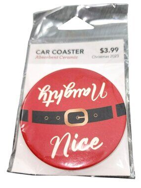 NEW Hobby Lobby Christmas Car Coasters Ceramic Naughty Nice Santa Holidays